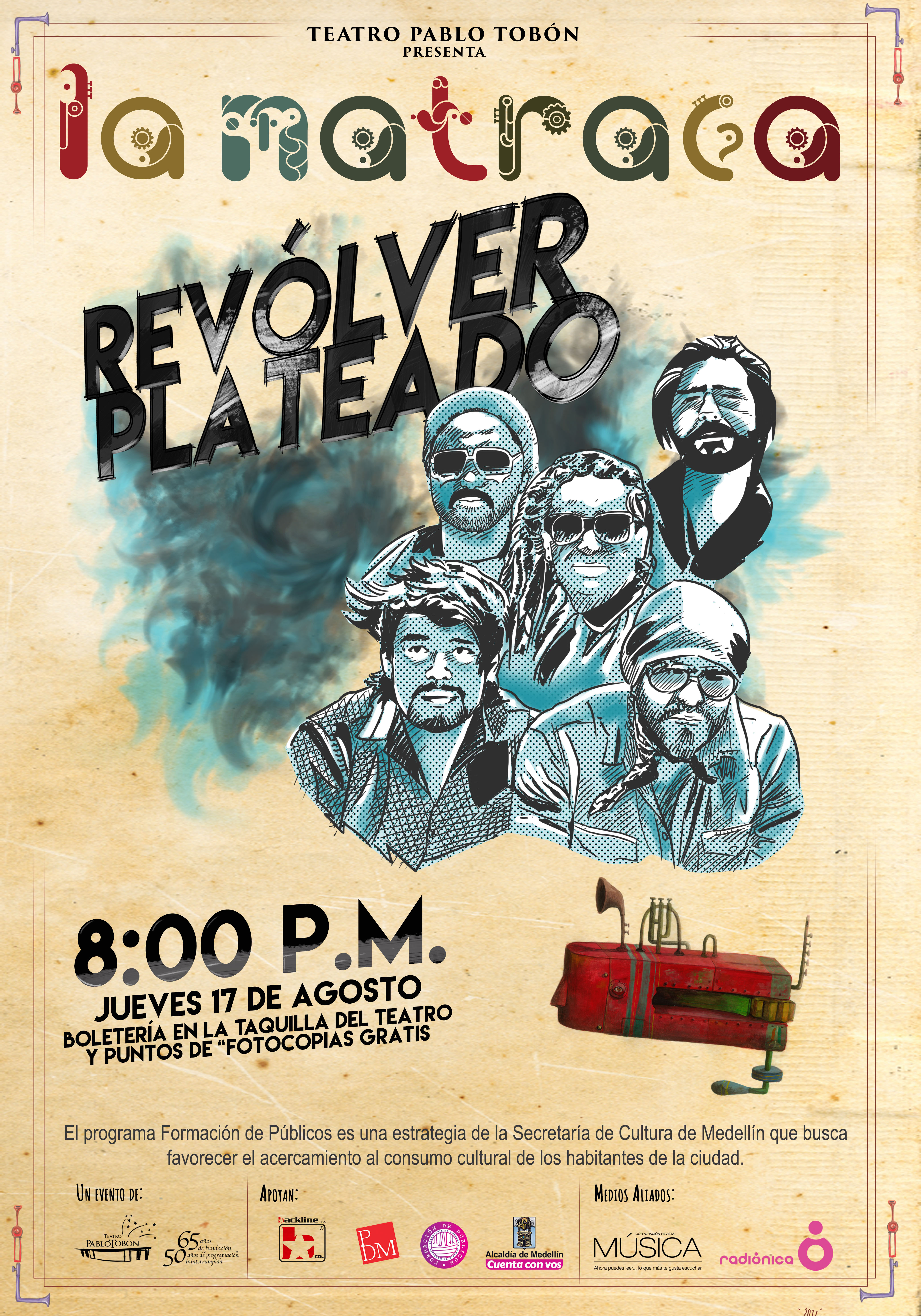 afiche revolver plateado mas texto